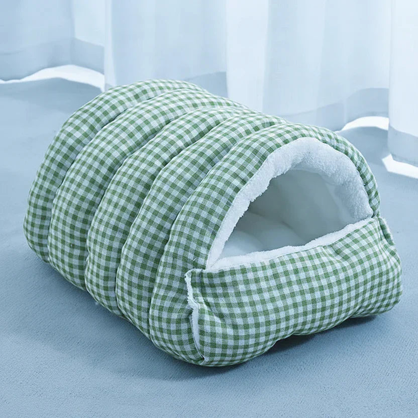 Cozy Check Cat Hideaway Bed