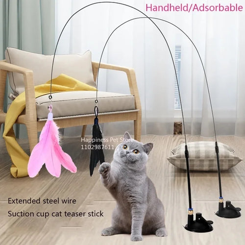 Cat Teaser Wand with Bell & Replaceable Feather