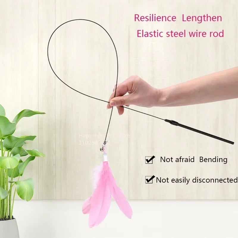 Cat Teaser Wand with Bell & Replaceable Feather